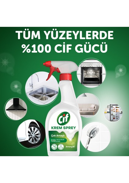 Krem Sprey Amonyak Yüzey Temizleyici En Zorlu Yağ ve Kirleri %100 Çıkarır 750 ml X4 Adet