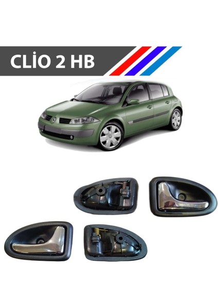 Clio 2 Hatchback Kasa Iç Açma Kolu Arka Taraf 2 Adetli Sağ ve Sol Takım Parlak Krom Detaylı