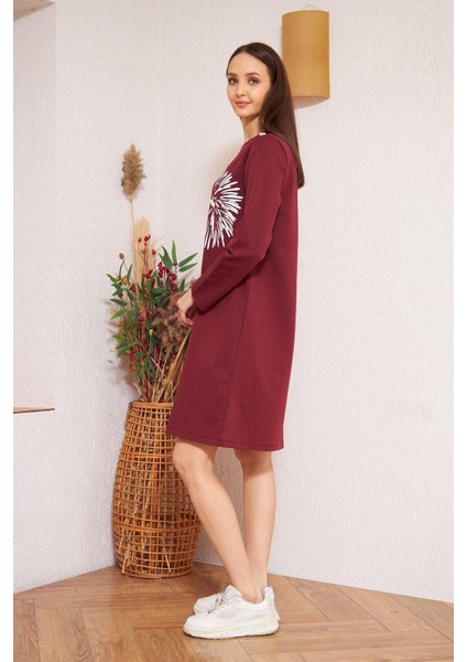 Darlin Moda Bordo Baskılı Düğme Detaylı Tunik DM60346