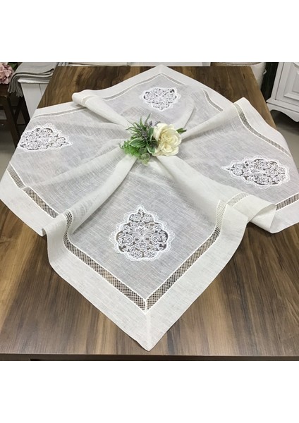 Oya Home Sultan Kolberli Kare Örtü- Açık Gri- 100x100 Cm