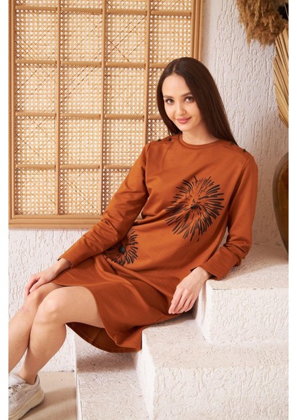 Taba Baskılı Düğme Detaylı Tunik DM60346