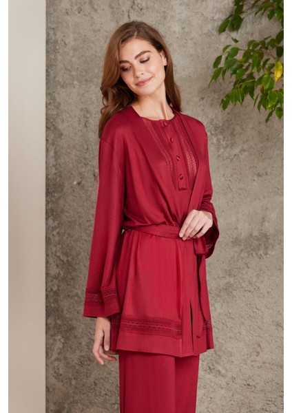 Dantelli Penye 3'lü Kadın Pijama Takımı - 2800