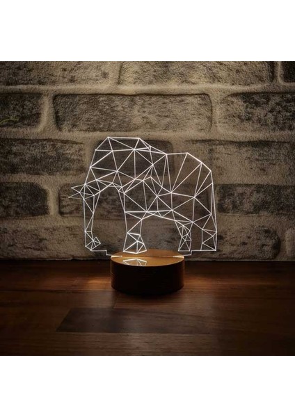 Fil LED Gece Lambası Ahşap Taban 7 Farklı Işık Renkli