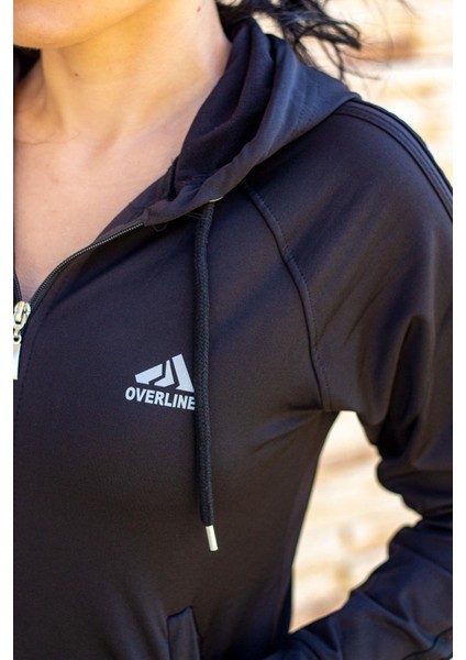 Kadın Siyah Iki Şeritli Biyeli Fermuarlı Kapüşonlu Spor Eşofman Takımı 21KESTAX11 indirimleri