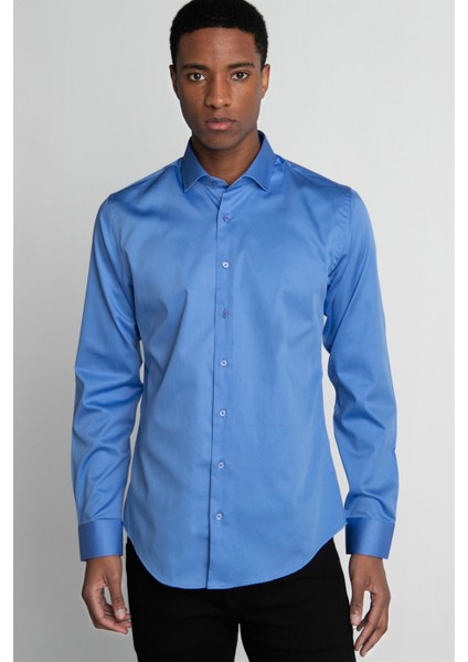Slim Fit Koton Saten Premium Seri Erkek Gömlek