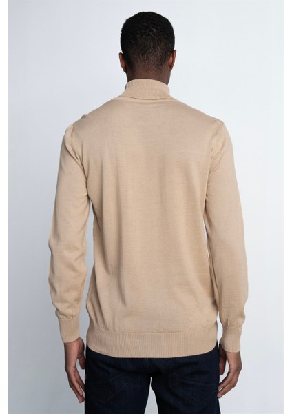 Slim Fit Dar Kesim Tam Boğazlı Yaka Düz Yün Erkek Kazak fırsatları