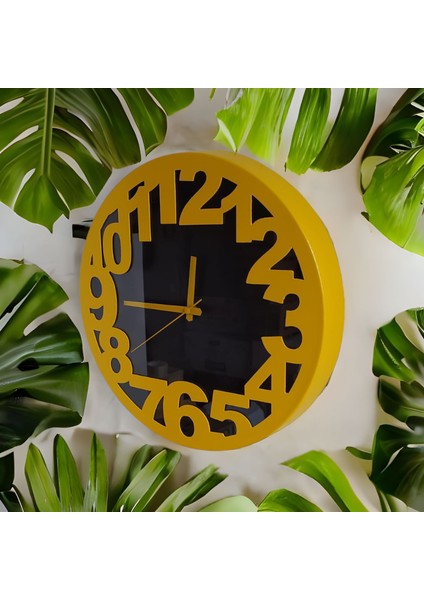 Sarı Siyah Ofis Salon Mutfak Duvar Saati 36 cm Metal G8 modelleri