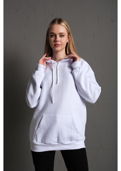 Kadın Kapüşonlu Beyaz Oversize Sırt Baskılı Ejderha Sweatshirt fırsatları