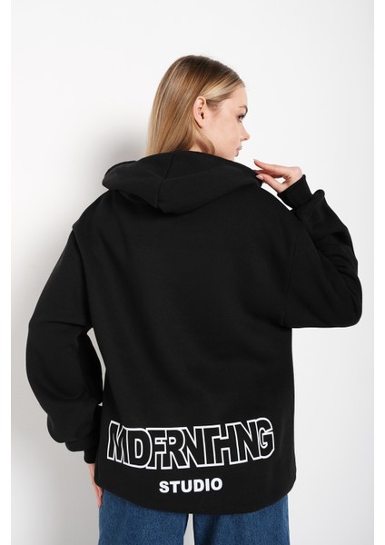 Kadın Mad For Nothing Baskılı Oversize Kapüşonlu Sweatshirt