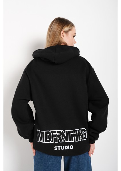 Kadın Mad For Nothing Baskılı Oversize Kapüşonlu Sweatshirt modelleri