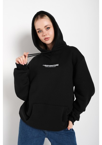 Kadın Mad For Nothing Baskılı Oversize Kapüşonlu Sweatshirt fırsatları
