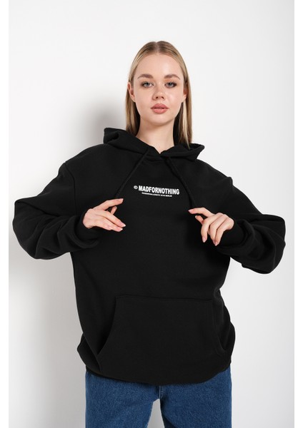 Kadın Mad For Nothing Baskılı Oversize Kapüşonlu Sweatshirt indirimleri