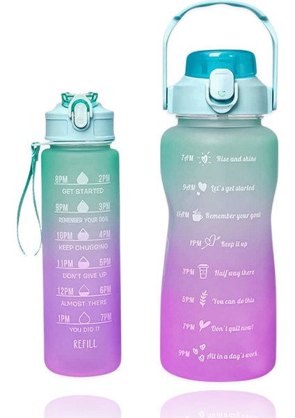 2li Motivasyonel Su Matarası Su Şişesi 2LT+900ML Yavrulu Su Şişesi Tritan Suluk