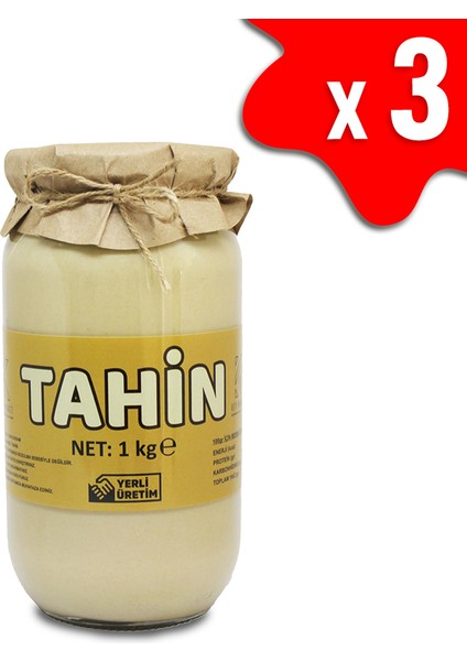 3 Kg Cam Kavanoz Tahin -%100 Doğal - Şekersiz- Katkısız - Veganlara Uygun - İnce Öğütülmüş Susam - Geleneksel Lezzet - Kahvaltı İçin İdeal - Pekmezle Karıştırılabilir - Demir Kaynağı