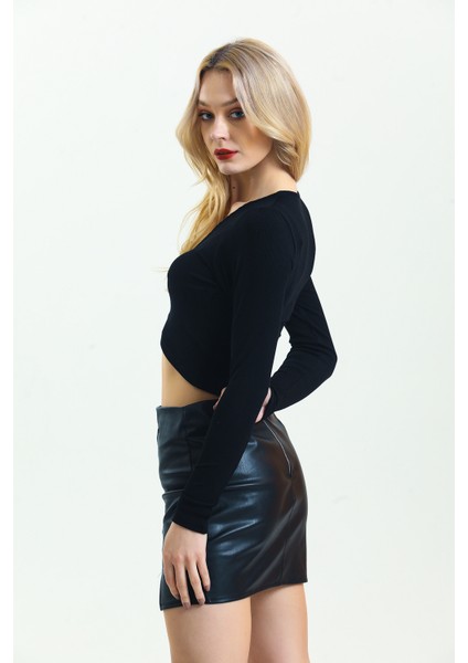 Kruvaze Yaka Uzun Kollu Crop Bluz fırsatları