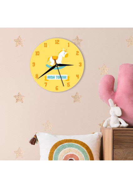 Bebek Odası Için Unicorn Tasarımlı Isimli Duvar Saati