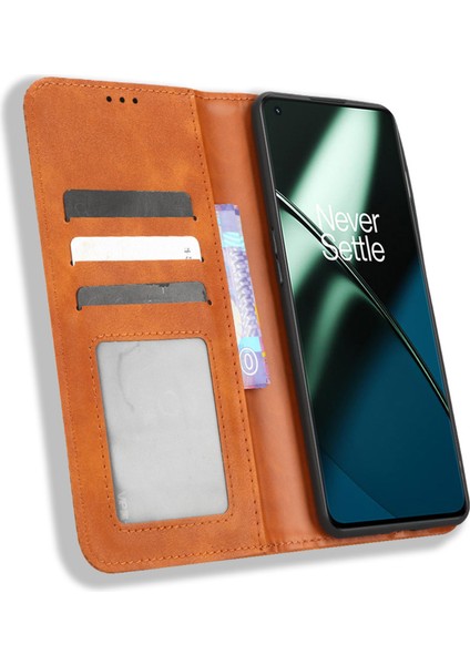 Oneplus 11 5g Standlı Cep Telefonu Kapağı, Manyetik Retro Doku Cüzdan Damla Geçirmez Pu Deri Telefon Kasası (Yurt Dışından) modelleri