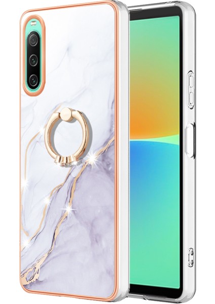 Sony Xperia 10 Iv 5g Yb Imd Serisi-10 Yüzük Kickstand Imd Mermer Desenli Telefon Kılıfı Elektrokaplama Çerçevesi Tpu Anti-Damla Kapağı (Yurt Dışından)