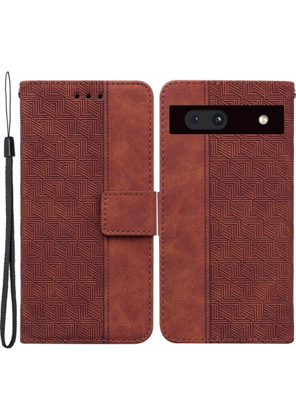 Google Pixel 7A Için Baskılı Geometri Desen Telefon Kılıfı, Ön Kara Çizelge Pu Deri Manyetik Kapatma Cüzdan Stand Telefon Kapağı (Yurt Dışından)
