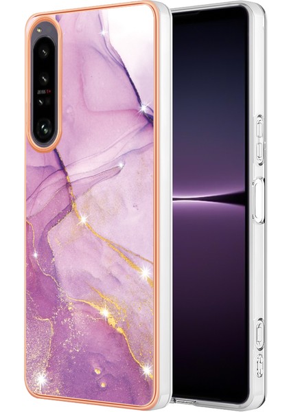 Sony Xperia 1 Iv 5g Yb Imd Serisi-2 Çizelge Karşıtı Mermer Desen Imd Tpu Kasa Elektrolatma Çerçeve Telefon Kapak (Yurt Dışından)