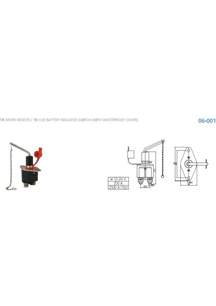 Aksa Tır Devre Kesici Metal Aksa 12V-24V 250A 06-001