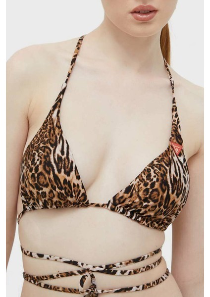 Leoparlı Bağlama Detaylı Çıkarılabilir Dolgulu Removable Üçgen Bikini Üstü Kadın Bikini Üstü E3GJ06MC04R P122