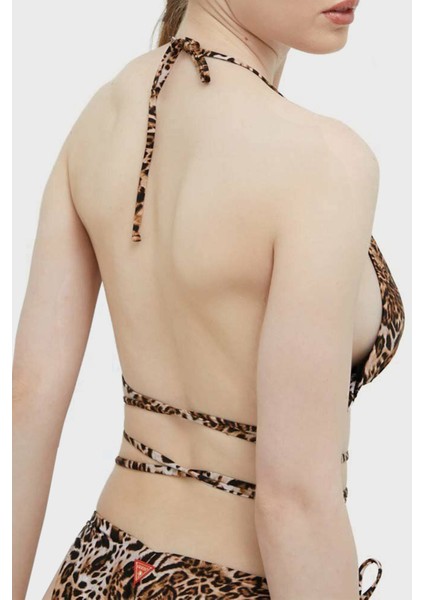 Leoparlı Bağlama Detaylı Çıkarılabilir Dolgulu Removable Üçgen Bikini Üstü Kadın Bikini Üstü E3GJ06MC04R P122