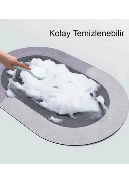 Banyo Paspası Süper Su Emici Kaymaz Tabanlı Paspas Banyo Paspası Oval Diatomit Paspas Süper Emici Paspas Oval (60X39CM)