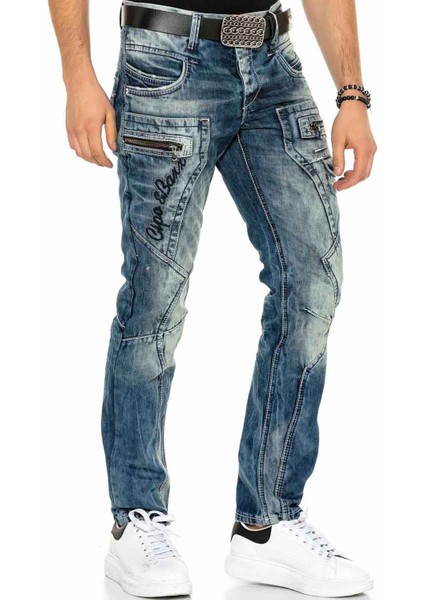 C-1178 Parça Dikişli Cep Detaylı Mavi Erkek Kot Jeans