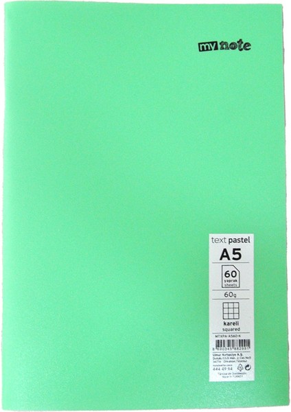 Mynote Text Pastel Defter A5 60YP Kareli - Yeşil