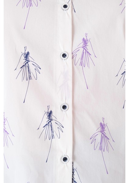 Likralı Pamuk Poplin Beyaz Desenli Büyük Beden Gömlek indirimleri