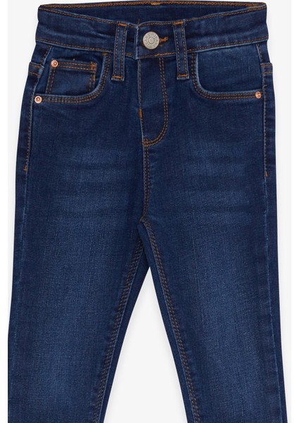 Kız Çocuk Kot Pantolon Cepli 1.5-5 Yaş, Koyu Mavi