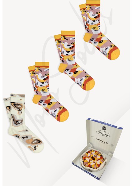 Mono Socks Capricciosa - 4'lü Kadın Pizza Çorap