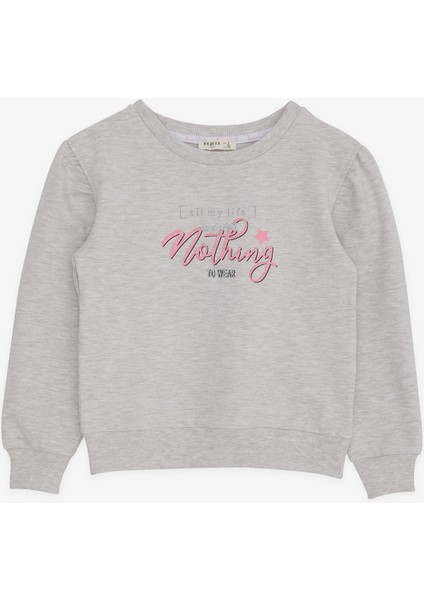 Kız Çocuk Sweatshirt Simli Yazı Baskılı 8-14 Yaş, Bej Melanj