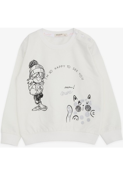 Kız Çocuk Sweatshirt Mutlu Kız Baskılı 1.5-5 Yaş, Ekru