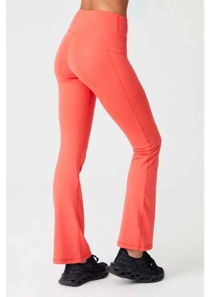 Kadın Mercan Yüksek Bel Toparlayıcı Çift Cepli Ispanyol Paça Tayt Bootcut