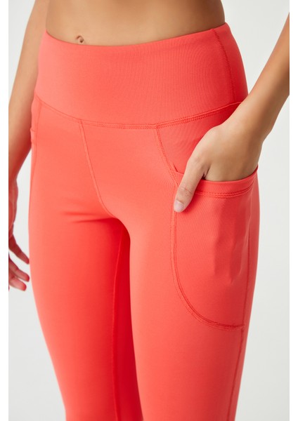 Kadın Mercan Yüksek Bel Toparlayıcı Çift Cepli Ispanyol Paça Tayt Bootcut modelleri