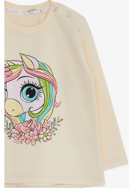 Kız Çocuk Uzun Kollu Tişört Unicorn Baskılı 1.5-5 Yaş, Krem modelleri