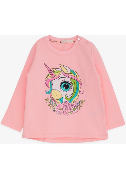 Kız Çocuk Uzun Kollu Tişört Unicorn Baskılı 1.5-5 Yaş, Pembe