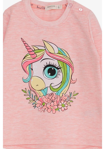 Kız Çocuk Uzun Kollu Tişört Unicorn Baskılı 1.5-5 Yaş, Somon Melanj modelleri