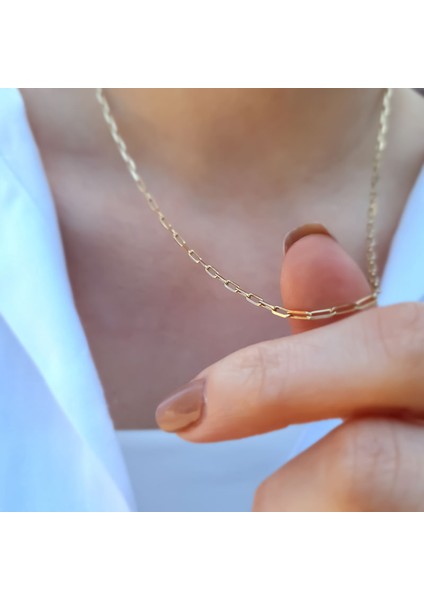 14K Altın Minimal Ataç Zincir Kolye