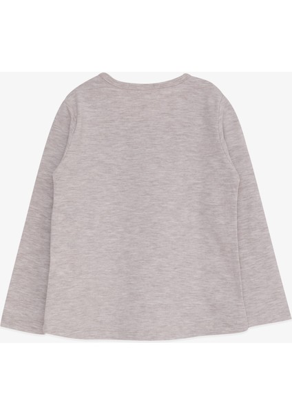 Kız Çocuk Uzun Kollu Tişört Pullu Kız Baskılı 3-8 Yaş, Bej Melanj fiyatları