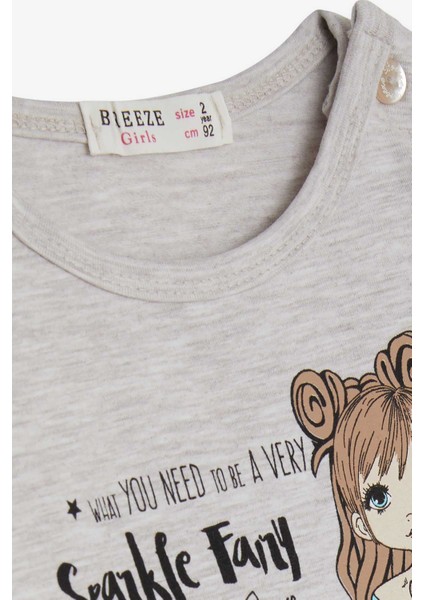 Kız Çocuk Uzun Kollu Tişört Baskılı 1-4 Yaş, Bej Melanj modelleri