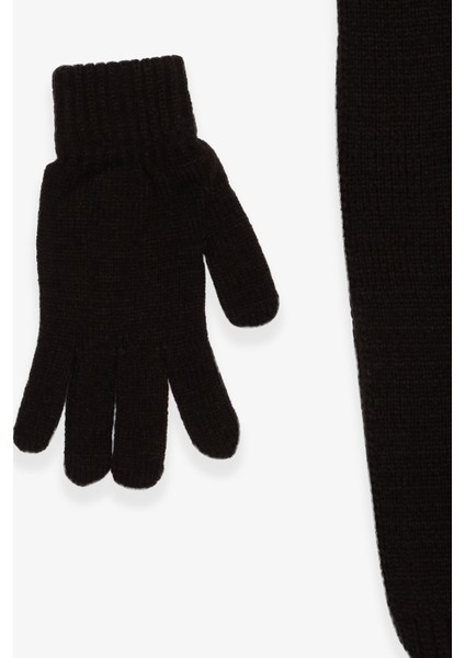Kız Çocuk Atkı Bere Takımı 3 Lü Set Incili Taşlı 9-15 Yaş, Siyah