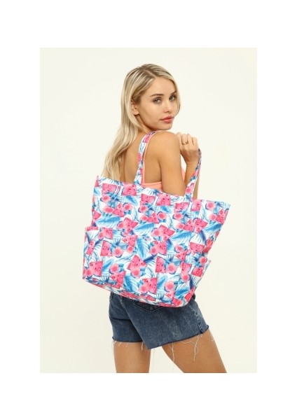 Kadın Plaj Çantası, Fonksiyonel Baskılı Plaj Çantası, Beach Bag, Flamingo Desenli Fermuarlı Çanta fiyatları