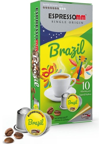 Espressomm® Single Origin Brazil Alüminyum Kapsül Kahve Nespresso® Uyumlu Espresso 10 Adet