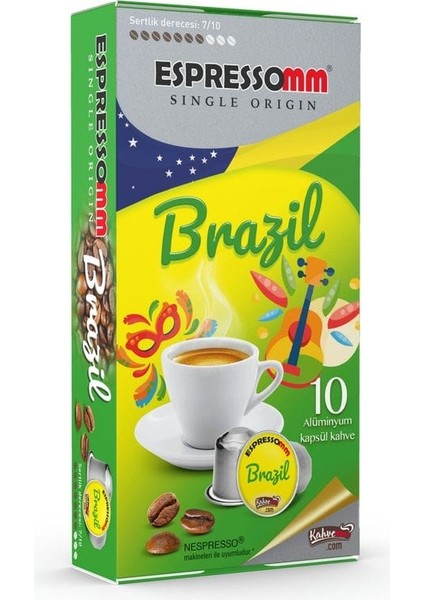 Espressomm® Single Origin Brazil Alüminyum Kapsül Kahve Nespresso® Uyumlu Espresso 10 Adet