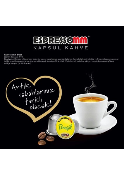 Espressomm® Single Origin Brazil Alüminyum Kapsül Kahve Nespresso® Uyumlu Espresso 10 Adet