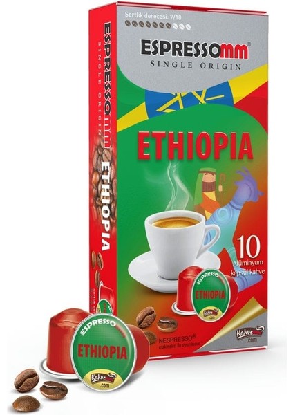 Espressomm® Single Origin Ethiopia Alüminyum Kapsül Kahve Nespresso® Uyumlu Espresso 10 Adet