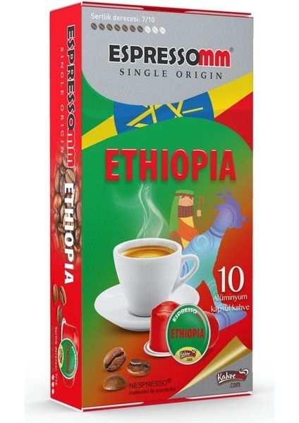 Espressomm® Single Origin Ethiopia Alüminyum Kapsül Kahve Nespresso® Uyumlu Espresso 10 Adet